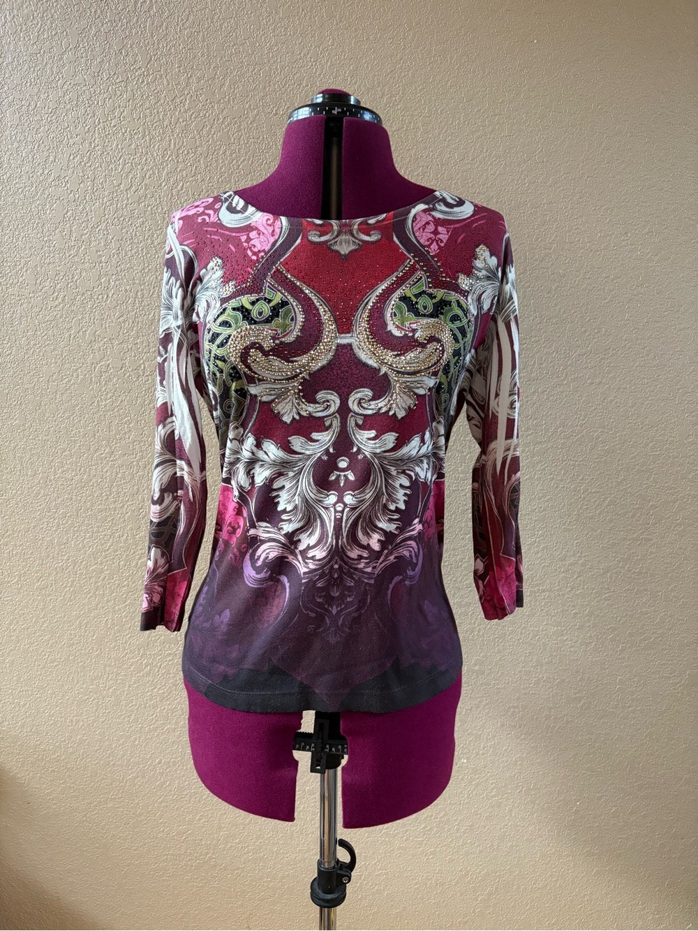 Energie Women's Long Sleeve Ornate Print Top - Plum & Cream